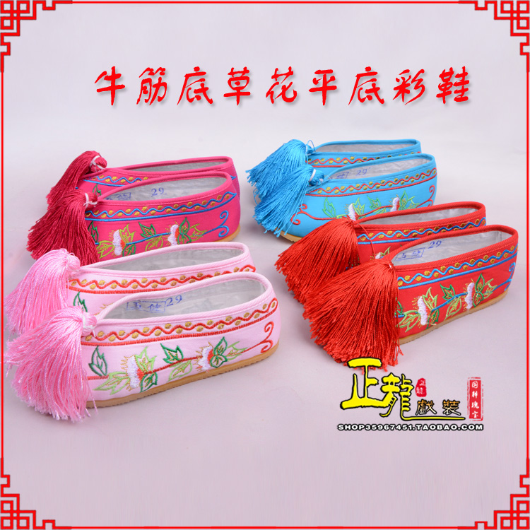 南沙群岛京剧越剧戏曲花旦彩鞋 牛筋底草花平底彩鞋